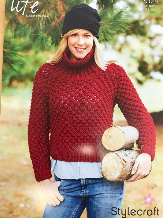 Stylecraft 9128 Adult Super Chunky Sweater Knitting Pattern