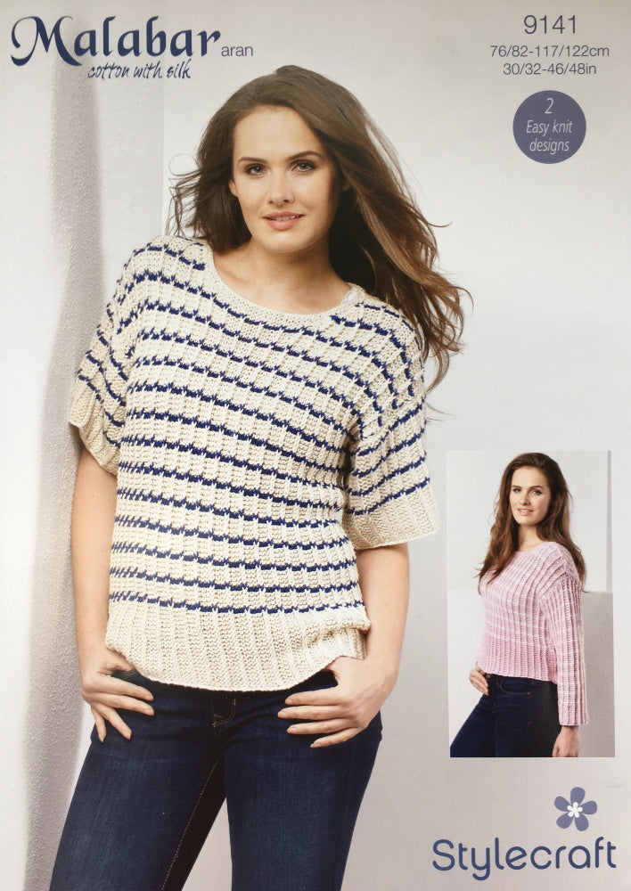 Stylecraft 9141 Adult Aran Sweater Tee Knitting Pattern