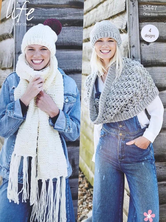 Stylecraft 9447 Adult Super Chunky Hat Scarfs Snood Knitting Pattern