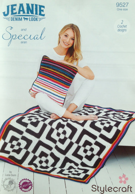 Stylecraft 9527 Aran Blanket Cushion Crochet Pattern