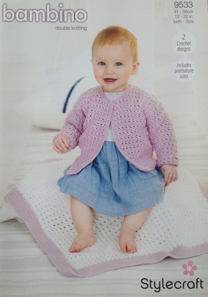 Stylecraft 9533 DK Bambino Babies Cardigan Blanket Crochet Pattern