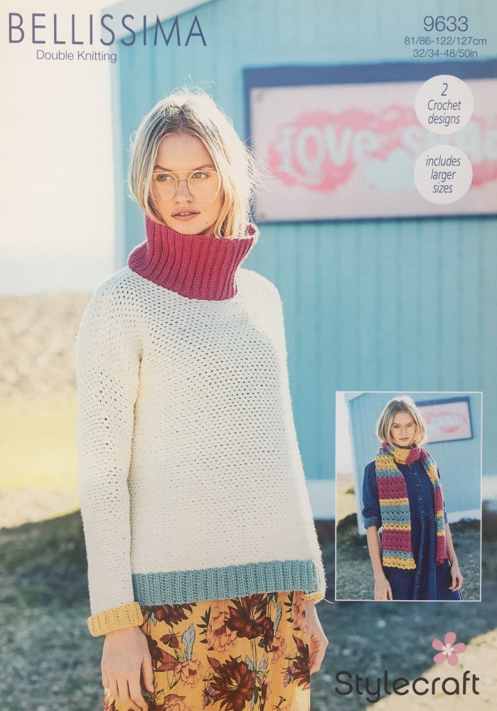 Stylecraft 9633 Adult DK Sweater Scarf Crochet Pattern
