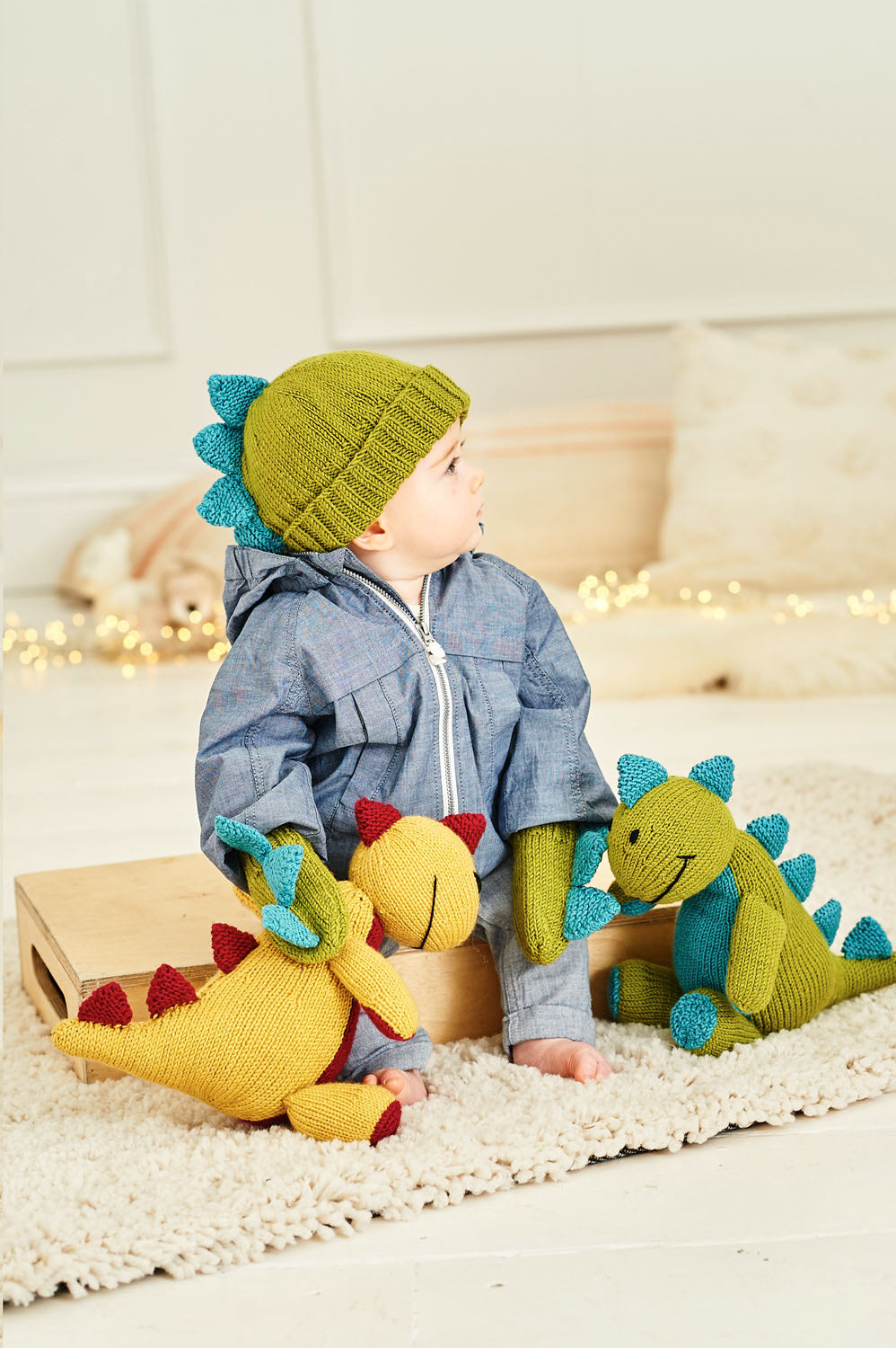 Stylecraft 9853 Childs DK Dinosaur Toy Hat Mittens Knitting Pattern