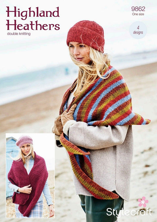 Stylecraft 9862 DK Shawl Hat Knitting Pattern