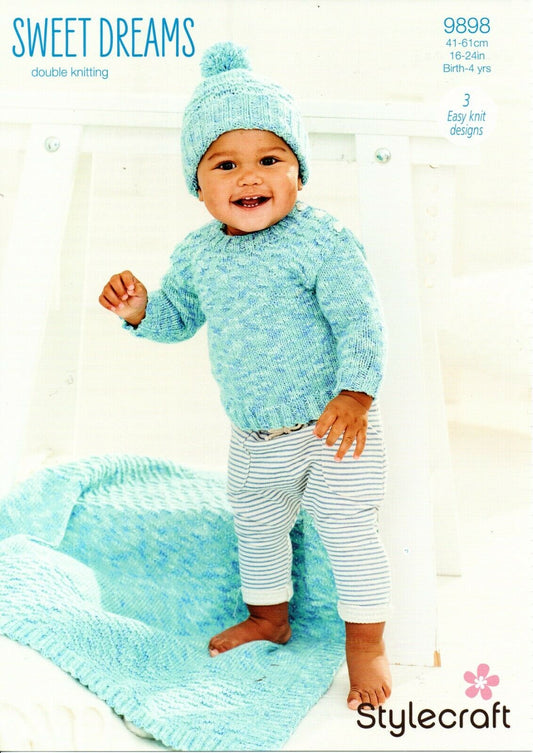 Stylecraft 9898 Baby DK Sweater Hat Blanket Knitting Pattern