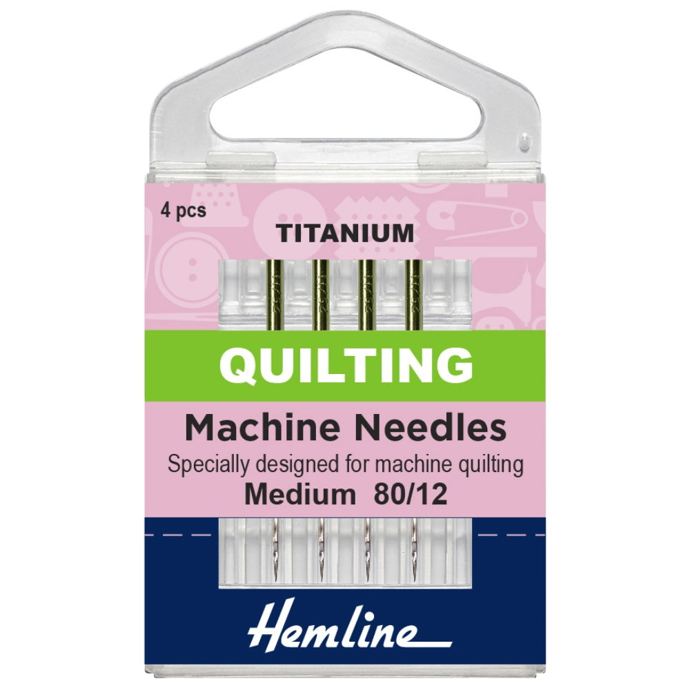 Hemline Titanium Quilting Sewing Machine Needles size medium 80 12 4 needles per pack