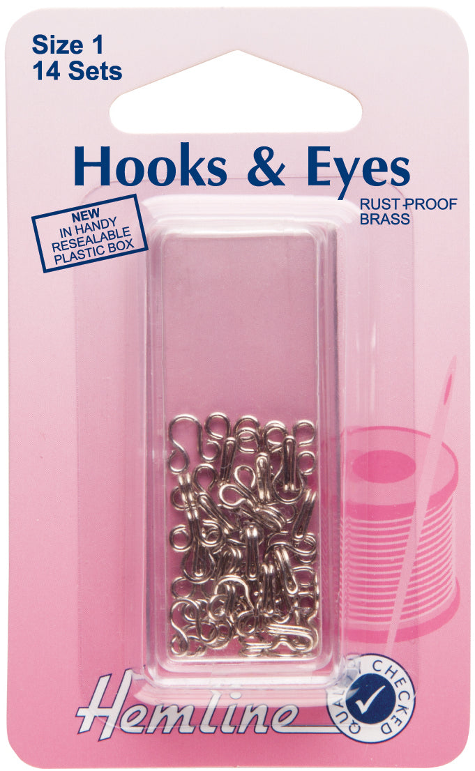 Hemline Hooks & Eyes size 1 silver 14 sets