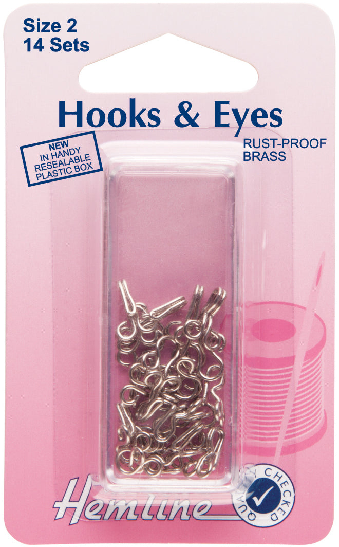 Hemline Hooks & Eyes size 2 silver 14 sets
