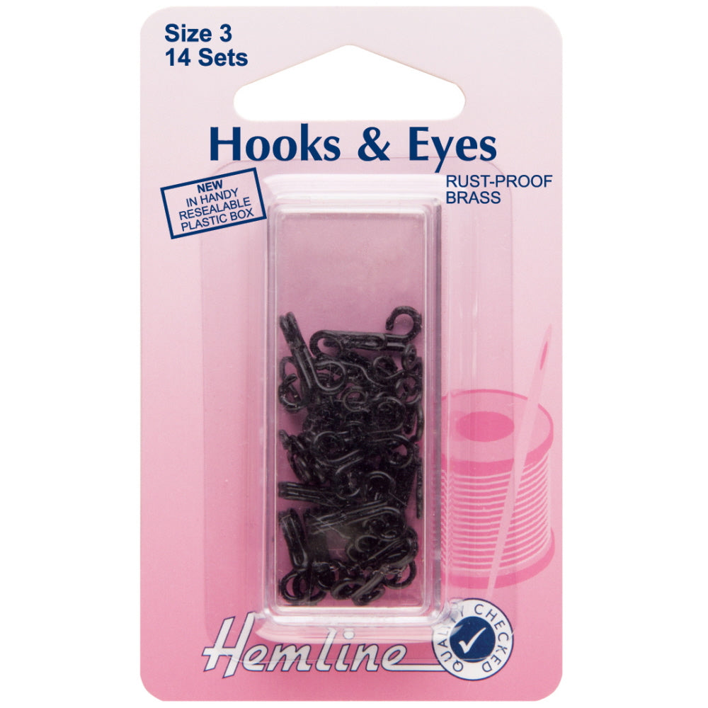 Hemline Hooks and Eyes Black size 3