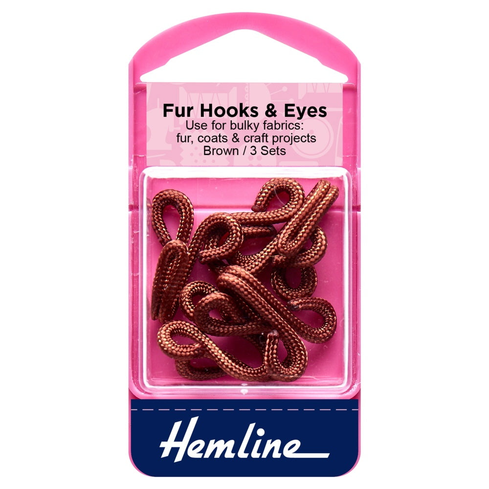 Hemline Fur Hooks and Eyes brown 3 set 
