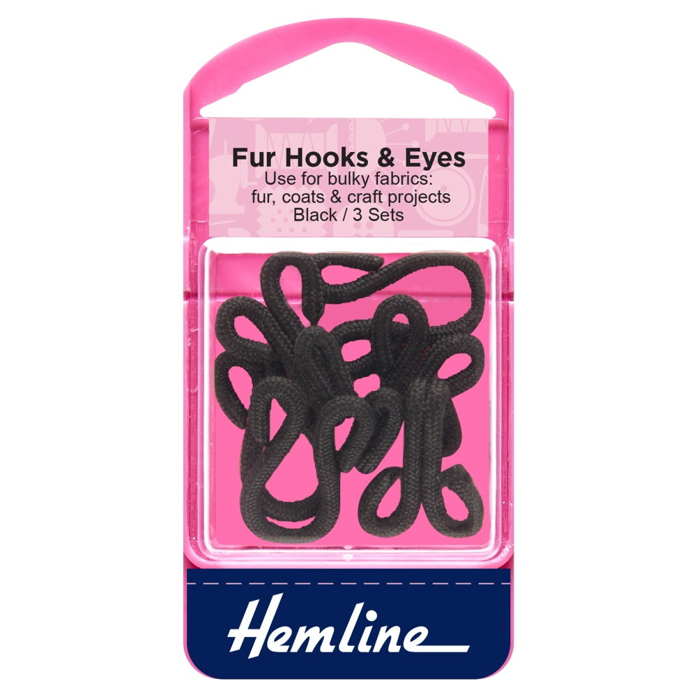 Hemline Fur Hooks and Eyes black 3 set 