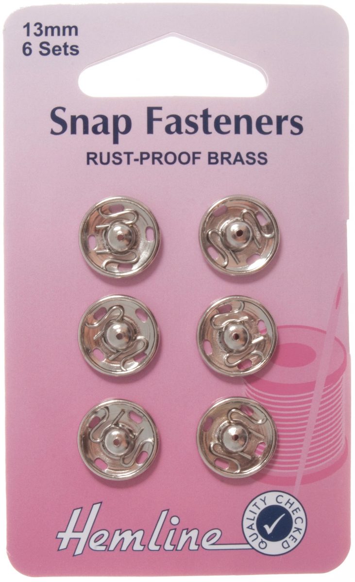 Hemline Snap Fastener 13mm silver 6 pack