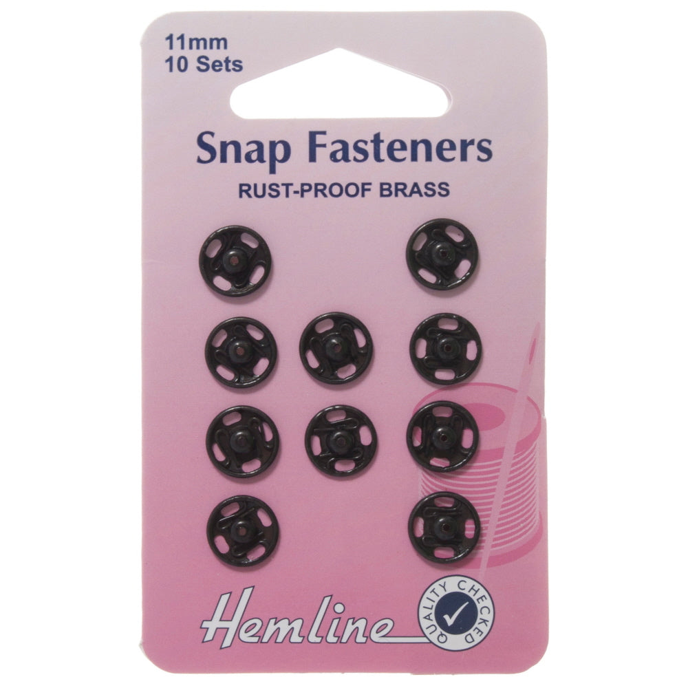Hemline Snap Fasteners Black 11mm 10 per pack
