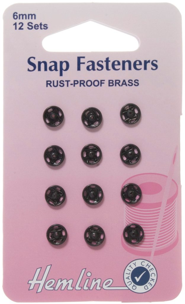 Hemline Snap Fasteners Black 6mm 12 per pack