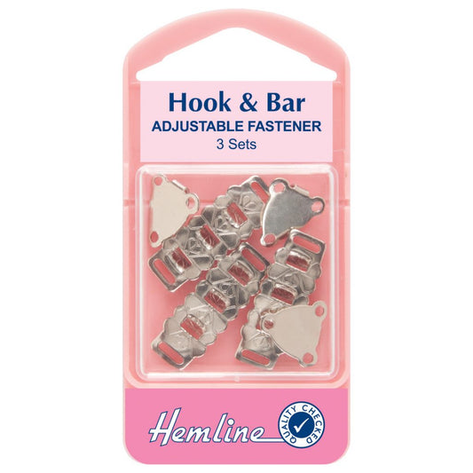 Hemline Hook and Bar Adjustable Fastener silver 3 sets