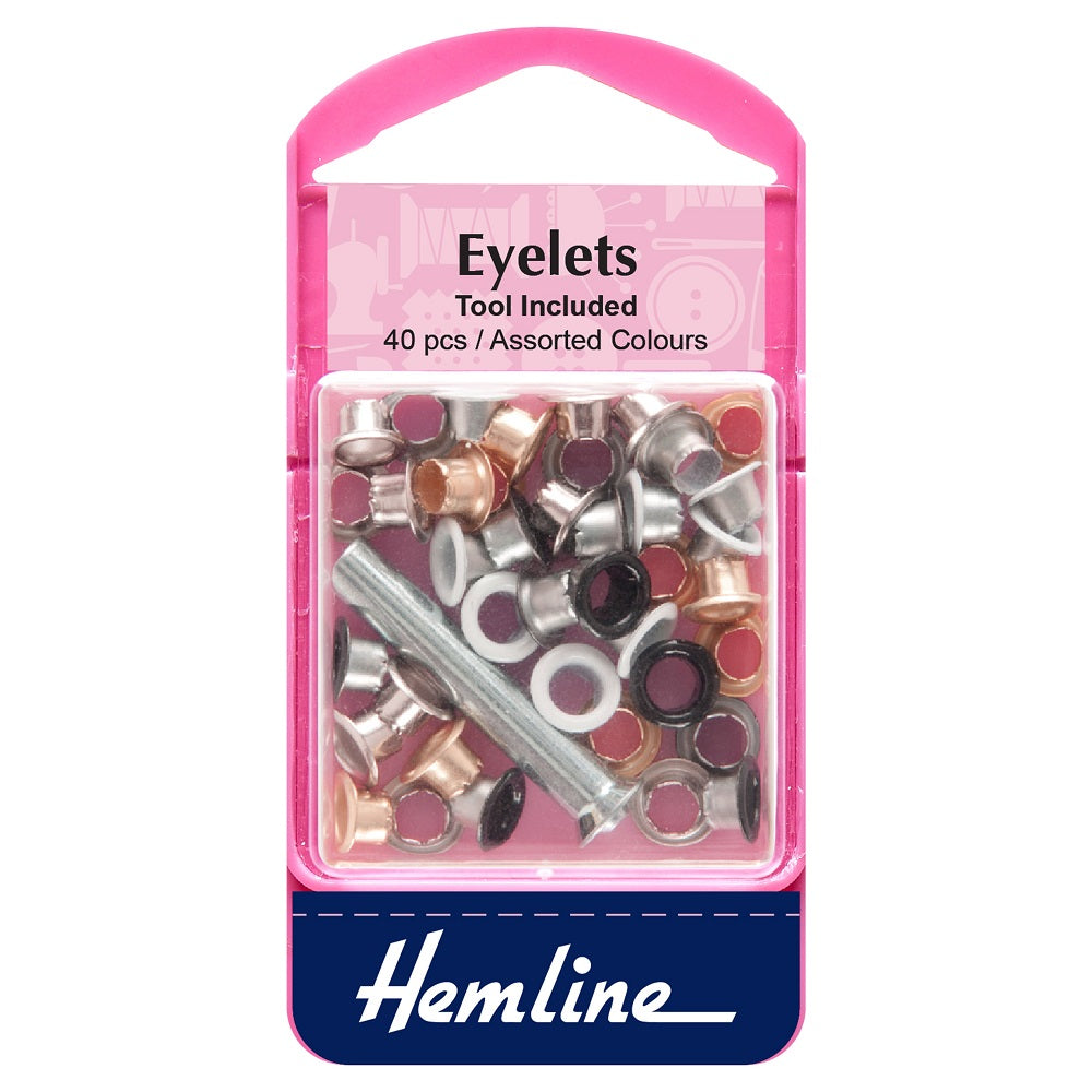 Hemline 5.5mm Assorted Eyelets 40 pieces assorted colours