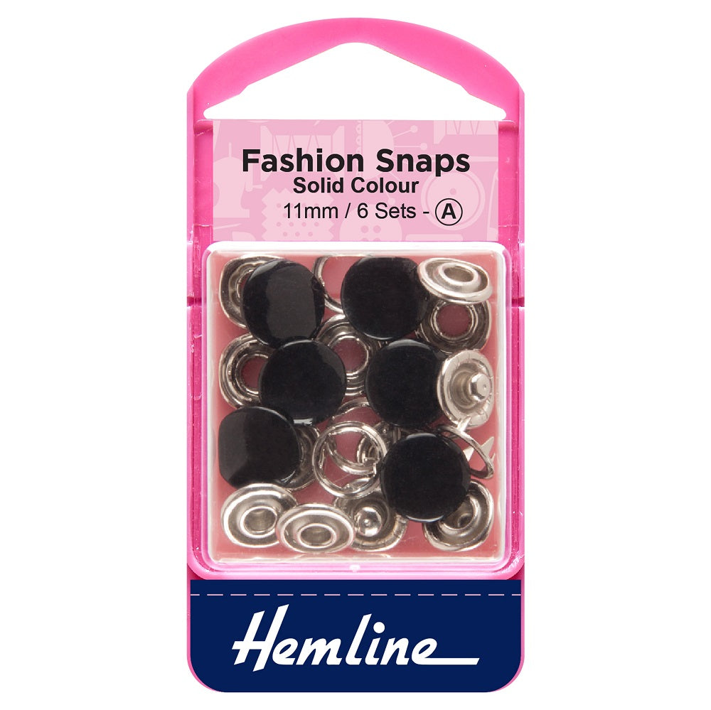 Hemline Fashion Snaps Black 11mm  6 per set