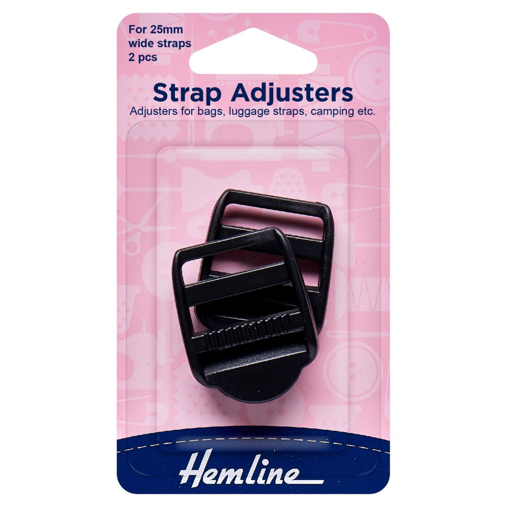 Hemline Strap Adjustable Buckle Black 25mm  2 pieces per pack  for 25mm wide straps