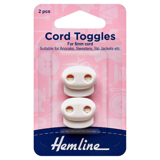 Hemline Adjustable Cord Toggles white 2 pieces