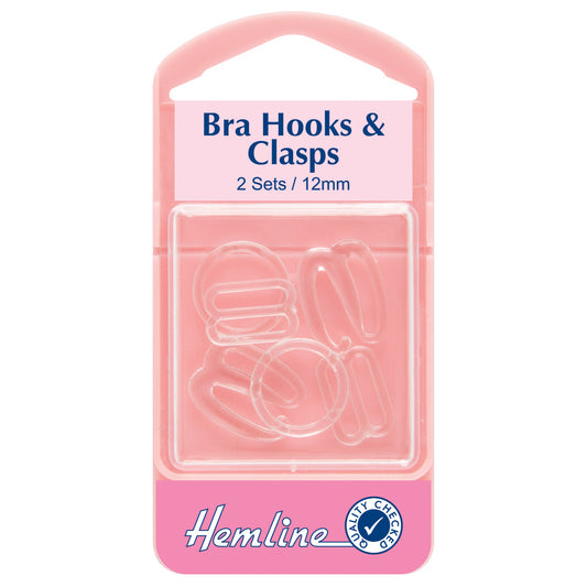 Hemline Bra Hooks and Clasps 12mm clear 2 sets