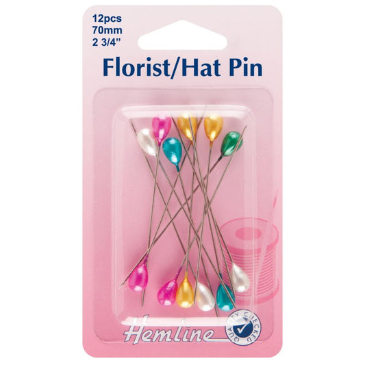 Hemline Florist Hat Pins 70mm 12 piece coloured