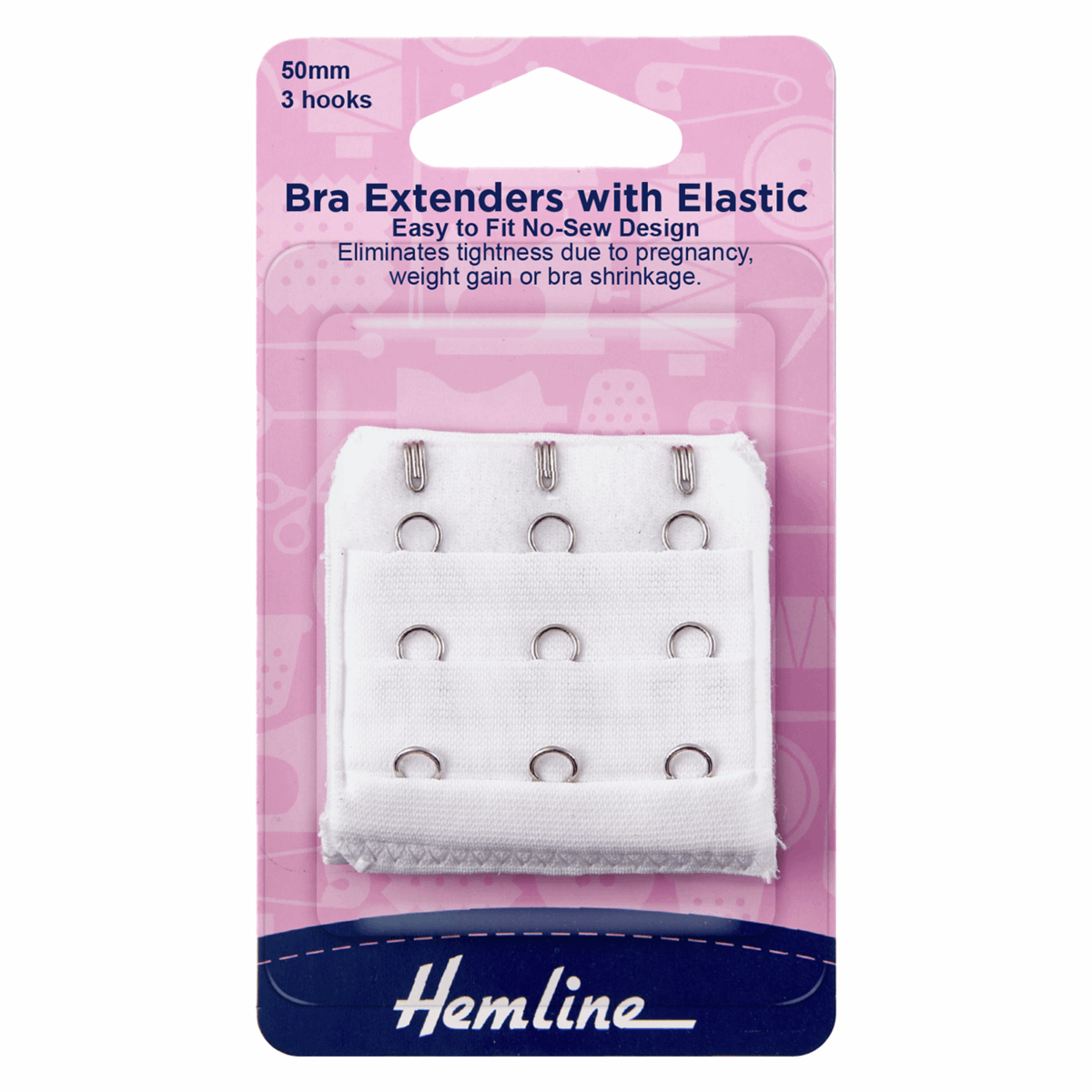 Hemline Bra Extender With Elastic 50mm White