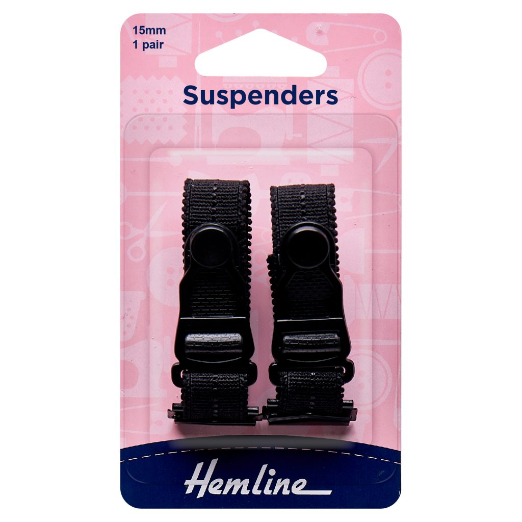 Hemline Black 15mm Suspenders 1 pair 