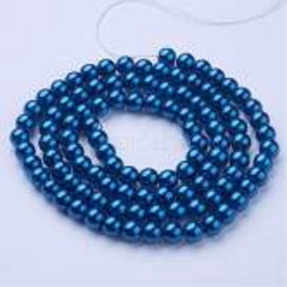 Pearlized Glass Round Beads Steel Blue