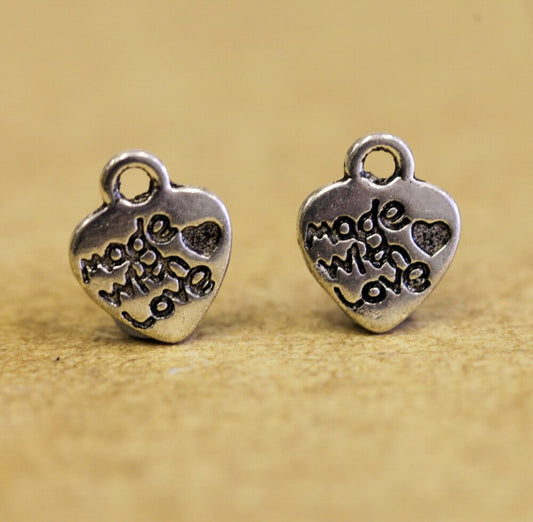 20 Made With Love Silver Plated Metal Charms