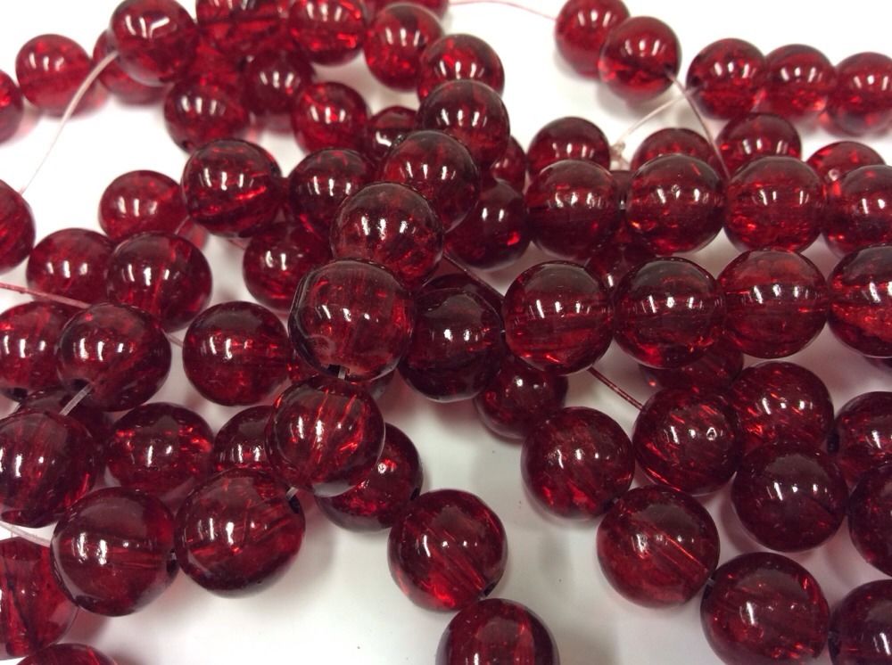 Red Round Crackle Glass Beads 8mm-1 Strand