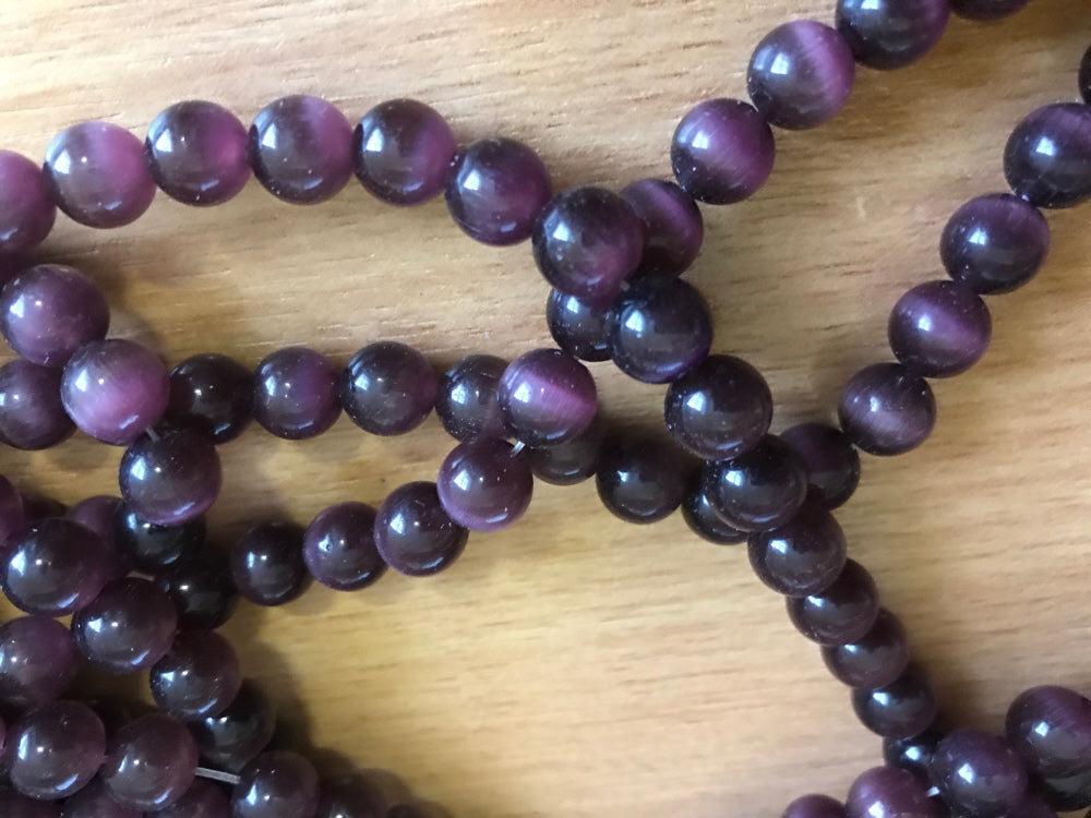 Glass Cats Eye Beads 8mm Various Colours-1 Strand purple