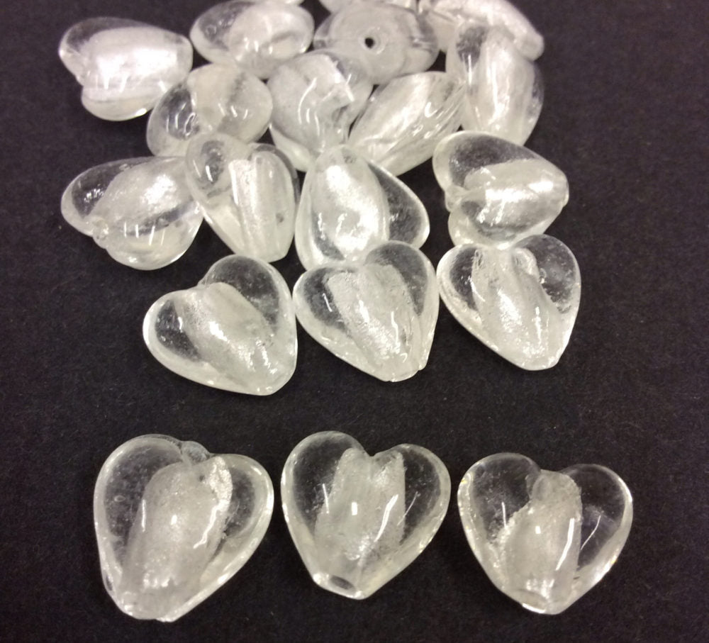 Clear Silver Foil Hearts 12 mm Pack 20