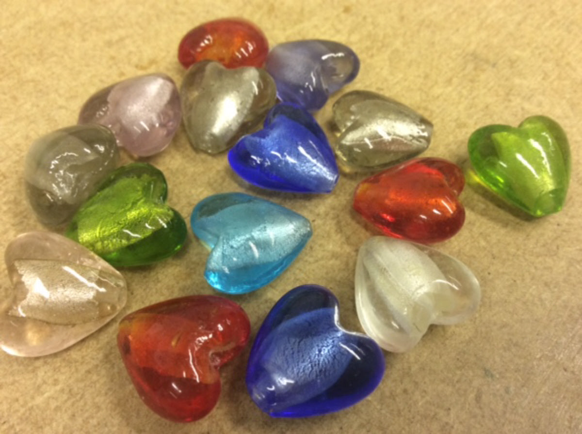 Mixed Colour Silver Foil Heart Beads Pack 20