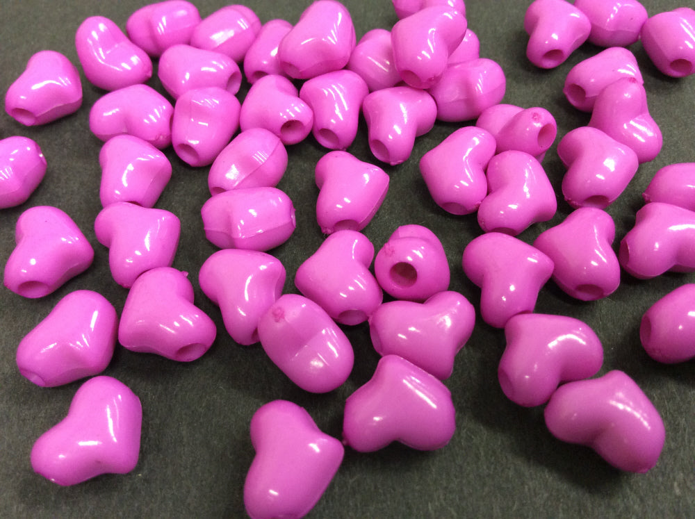 Pink Plastic Heart Beads Pack 60 deep pink