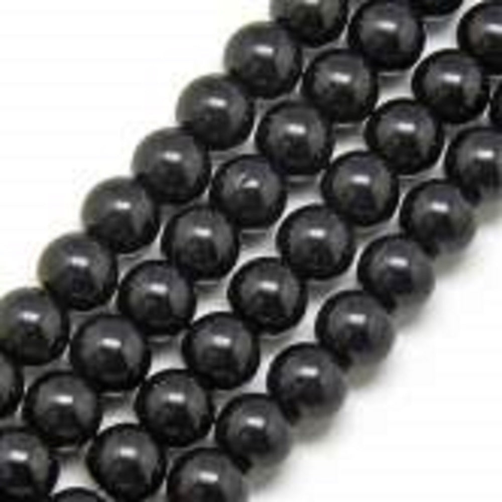 Black Round Glass Beads per Strand