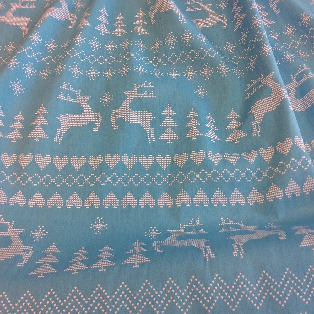 Christmas Reindeer Print Turquoise fabric