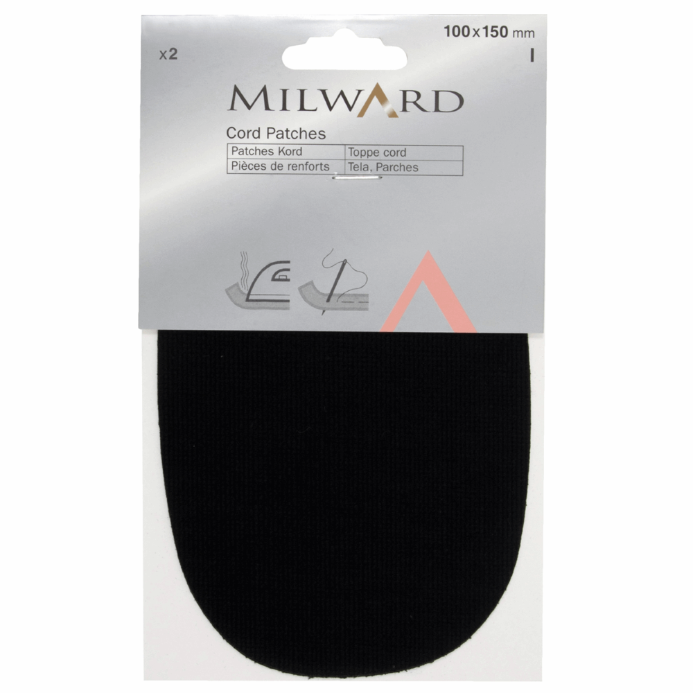 Milward Sew or Iron-on Black Cord Patches Pack of 2