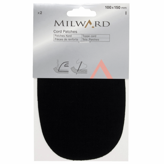 Milward Sew or Iron-on Black Cord Patches Pack of 2