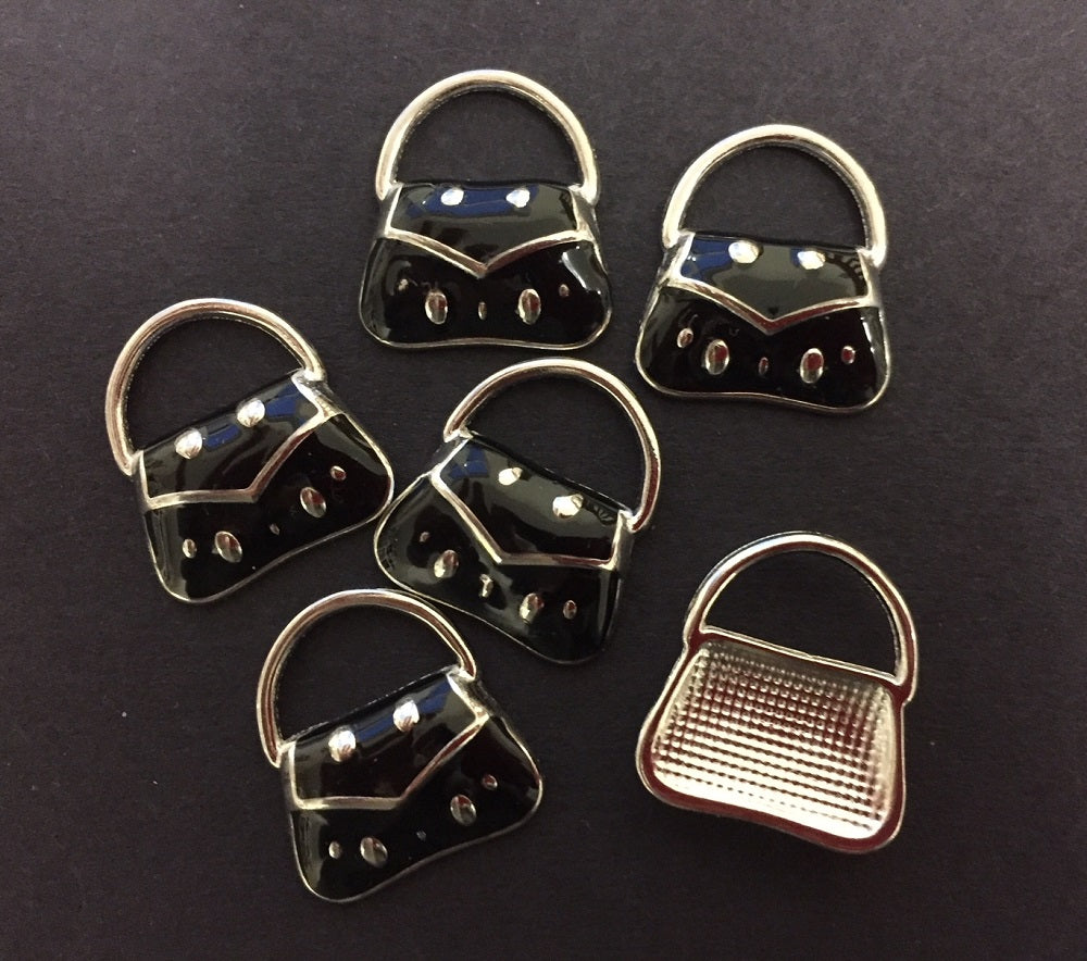 6 Black Silver Metal Handbag Charms