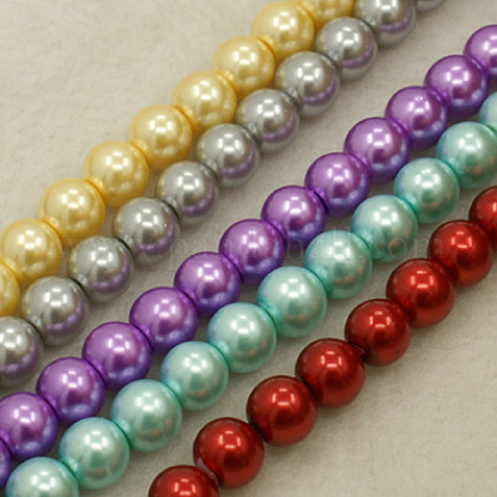 200 Mixed Round Glass Pearl Beads 4mm 6mm 8mm