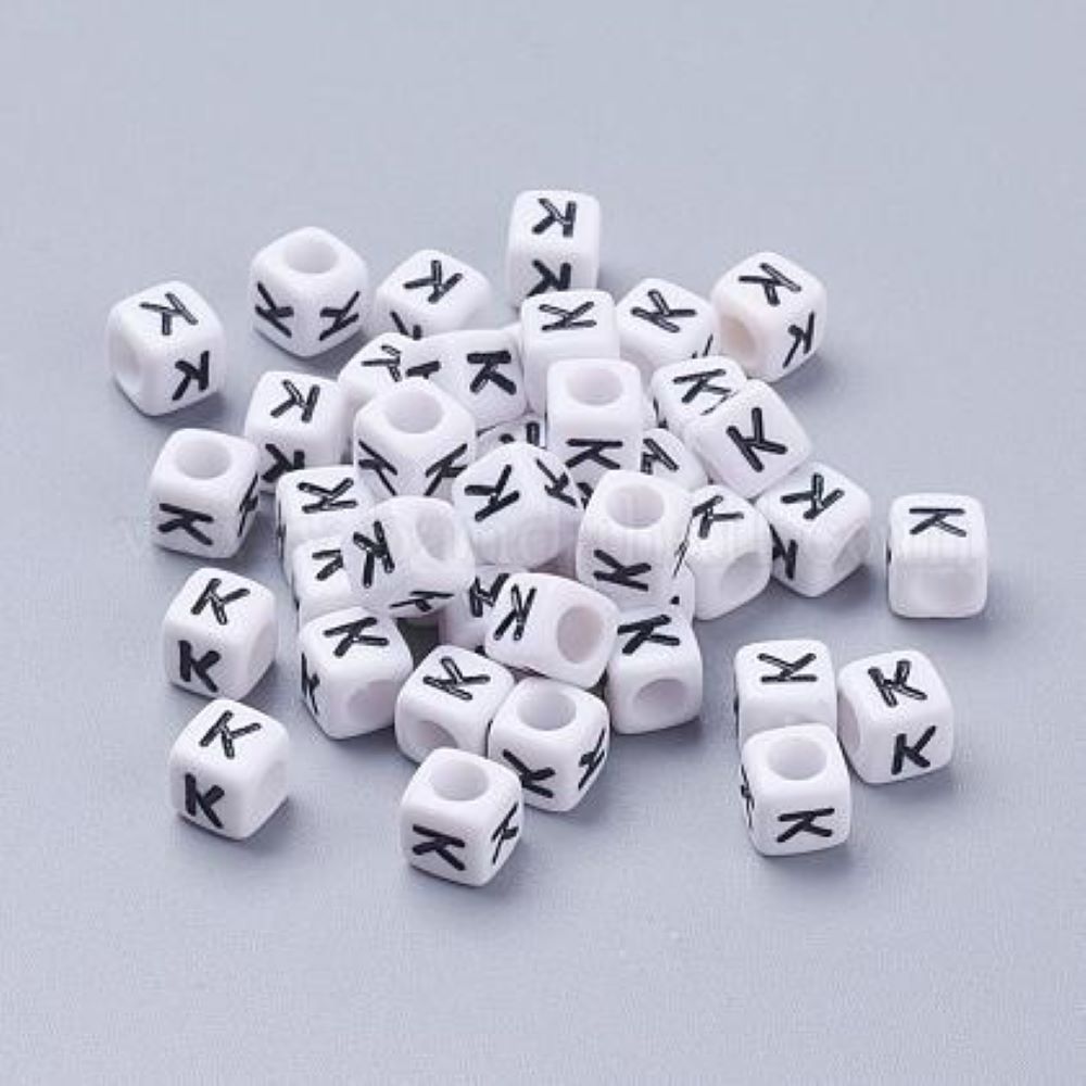 100 White Acrylic Cube Alphabet Letter Beads