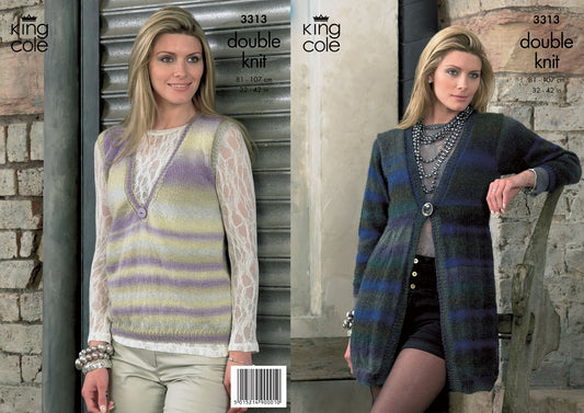 King Cole 3313 Adult DK Cardigan Top Knitting Pattern