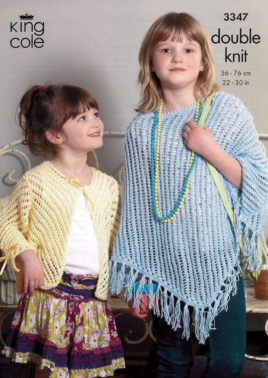 King Cole 3347 DK Childs Poncho Cardigan Knitting Pattern