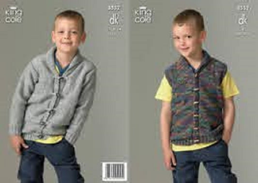 King Cole 3552 Childs Waistcoat Cardigan Double knit Knitting Pattern