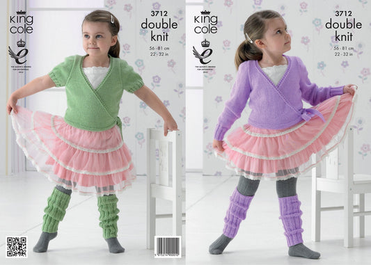 King Cole 3712 DK Childs Ballet Cardigan Leg warmers Knitting Pattern