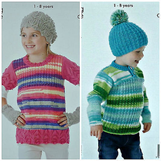 King Cole 4096 Childs Double Knit Sweater Hats Tunic Knitting Pattern