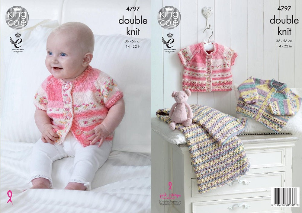 King Cole 4797 Babies Blanket Cardigan Double Knit  Knitting Pattern