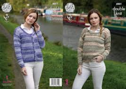 King Cole 4801 Double Knit Cardigan Sweater Knitting Pattern