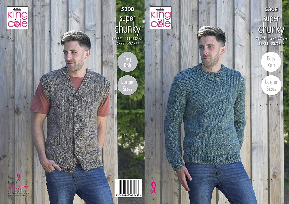 King Cole 5308 Adult Super Chunky Sweater Knitting Pattern