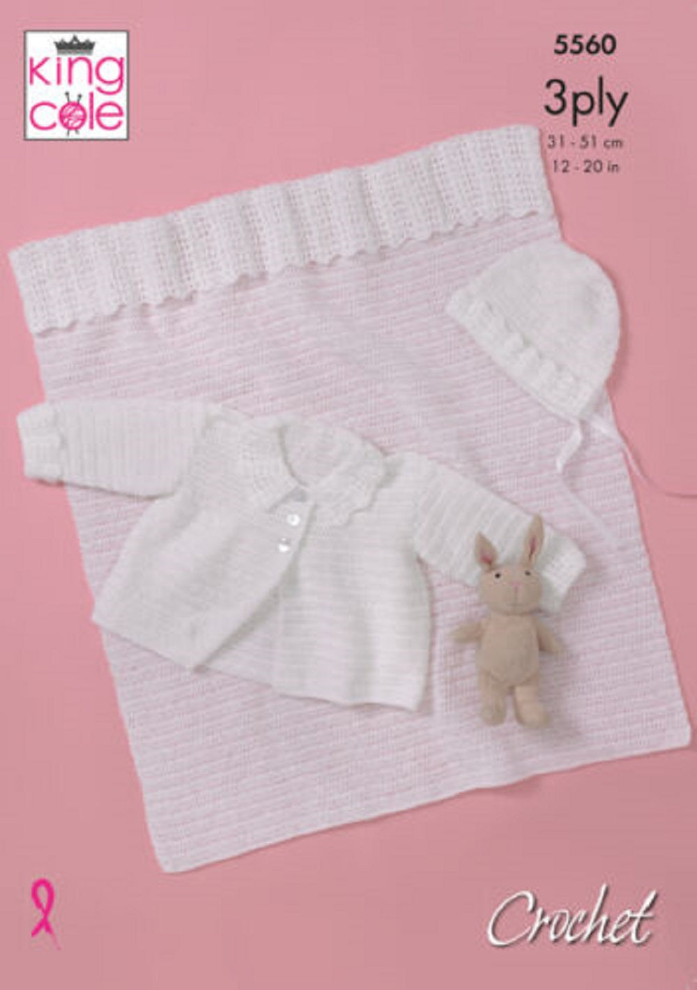 King Cole 5560 Baby 3Ply Jacket Bonnet Blanket Crochet Pattern